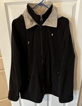 Jacket Liz Claiborne Black Removable Hood Brown Plaid Lining Tan Accents... - £12.43 GBP