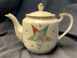 Vintage Lefton China Order of Eastern Star Teapot Freemasons 6.5&quot; Hand Painted - £11.43 GBP