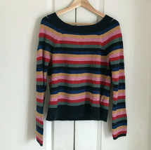 Abercrombie &amp; Fitch Women Bow Back Black Multicolor Striped Round Neck Sweater M - £35.22 GBP