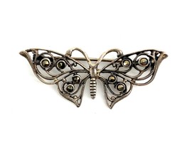 Vintage Sterling Silver Marcasite Butterfly Filigree Pin Brooch - $24.75