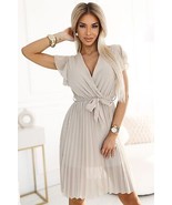 Cocktail Dress Numoco Chiffon Pleated Ruffles Belted Polyester Viscose - $61.66 CAD