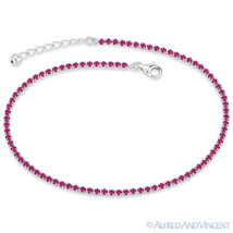 2.3mm Simulated Ruby Cubic Zirconia Crystal &amp; .925 Sterling Silver Tennis Anklet - £23.96 GBP
