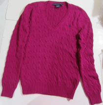 Ralph Lauren Sport Women’s Cable Knit Sweater Large Pink w/ Pony V-Neck ... - $75.00