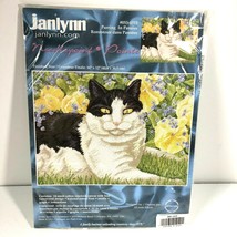 Janlynn Purring in Pansies Needlepoint 053-0315 2004 16 x 12 Linda Elliott  - £35.54 GBP