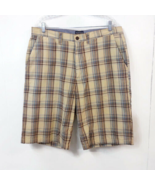 Nautica Mens 36W Plaid Shorts Walking Bermuda Cream Blue Brown - £18.53 GBP