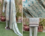 Pakistani Sage Green Printed Straight Shirt 3-PCS Lawn Suit w/ Threadwor... - $56.43