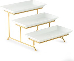 Gomakren 3 Tier Serving Stand With Porcelain Serving Platter Tray - Collapsible - $53.96