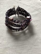 Seed Bead Memory Wire Wrap Cuff Bracelet Multi Stranded MOP Shell BeadS Purple - £3.19 GBP