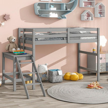 Twin Loft Bed With Platform Ladder - Gray - £231.32 GBP