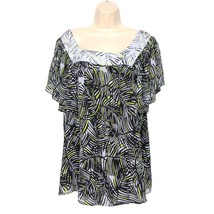 Worthington Tunic Top Plus Size 1X Black White Green Geometric Sheer Squ... - $18.02