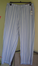 Nwt Rafaella White Blue Stripes Wide Leg Drawstring Cotton Pants Size Xl - £27.56 GBP