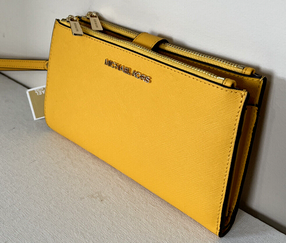 Michael Kors Double Zip Wristlet Jasmine Yellow Leather 35F8GTVW0L NWT $258 MSRP