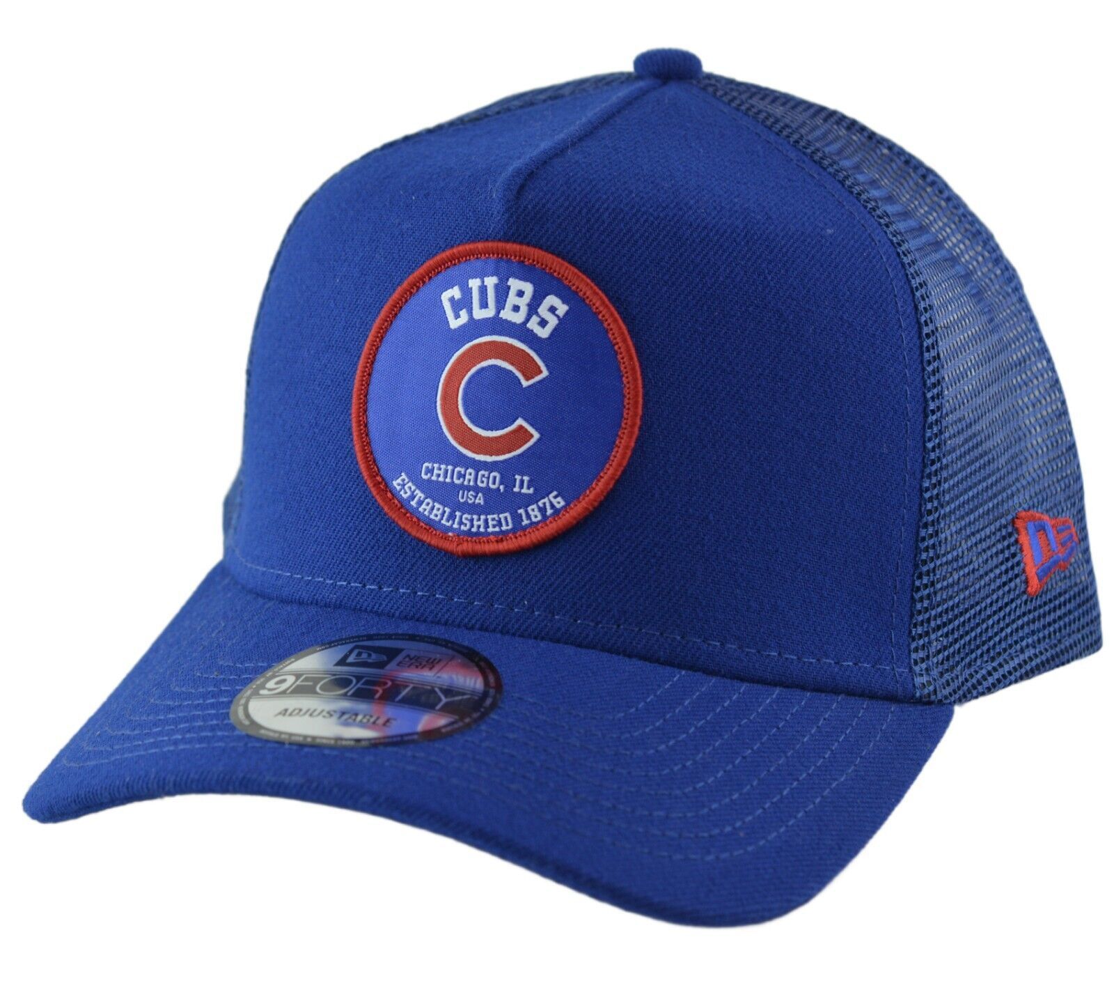 Chicago Cubs New Era 9FORTY Circle Logo Adjustable Mesh Back MLB Trucker Hat