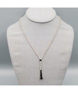 Rhinestone Y Drop Necklace Silver Tone Clear Black Christina Collection 19&quot; - $559.32 MXN
