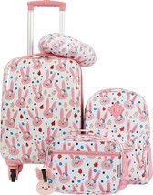 Kids Luggage Set 5-Piece Spinner Suitcase Travel Bag Neck Pillow Hardcase Animal - £74.49 GBP