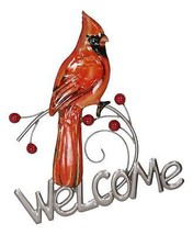 Rustic Country Red Cardinal Bird Perching On Branch Welcome Sign Wall Decor - £32.79 GBP