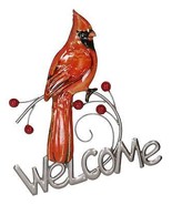 Rustic Country Red Cardinal Bird Perching On Branch Welcome Sign Wall Decor - £33.17 GBP