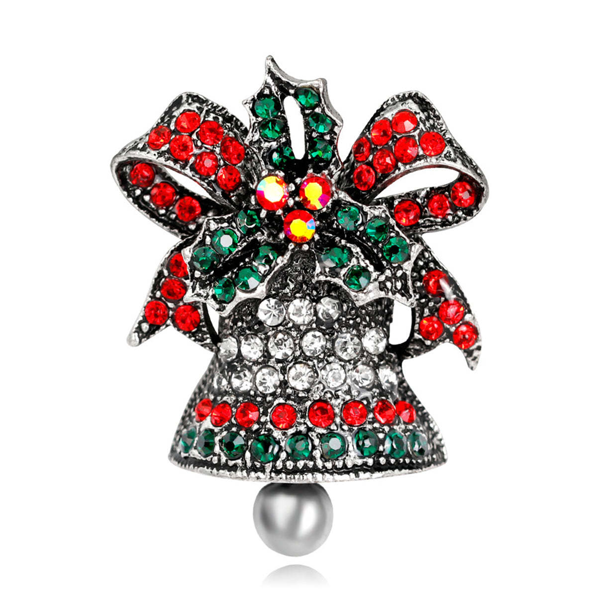 Cubic Zirconia & Silver-Plated Ringing Bell Brooch - $13.99