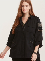 Torrid Twill Embellished Military Shacket Jacket Black Bead Curve Plus Sz 1 - £30.71 GBP