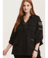 Torrid Twill Embellished Military Shacket Jacket Black Bead Curve Plus Sz 1 - €33,36 EUR
