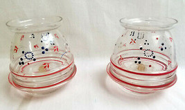2 Handpainted Arcadia Glass Candy Bowl Dish Clear Art Glass Red Blue 4&quot; - $34.95