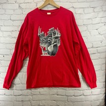 Anvil Organic Long Sleeve T Shirt Elk Deer Decal Red Mens Sz L Organic C... - £12.66 GBP