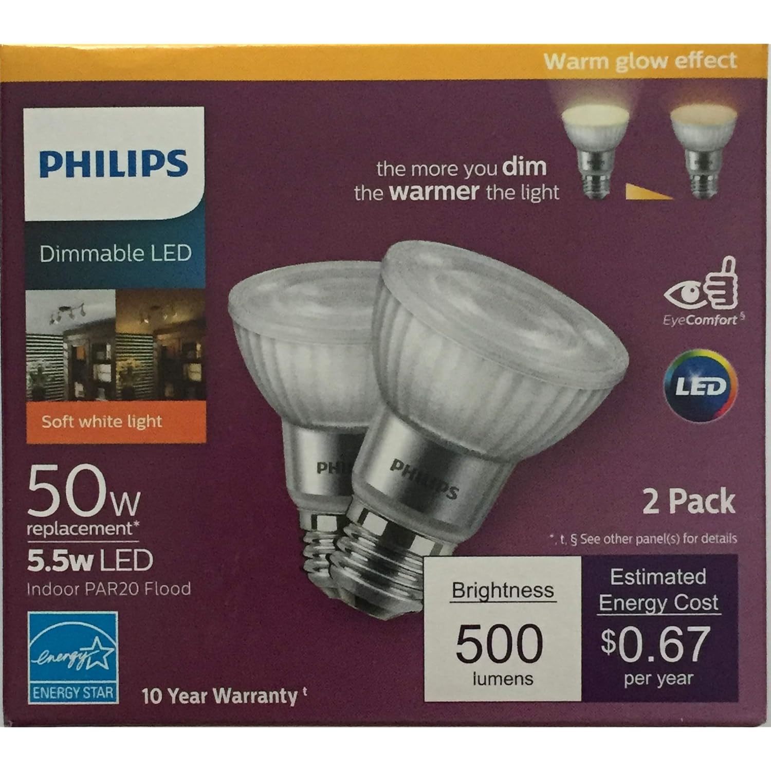 Philips LED Dimmable PAR20 40-Degree Indoor Flood Light Bulb with Warm Glow Effe - $32.29