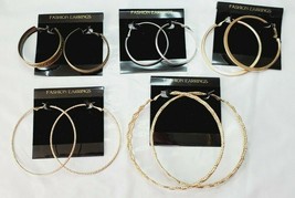 Fashion Earrings Hoops 5 Pair Gold &amp; Silver Tone Lever Back New #5 - £17.29 GBP