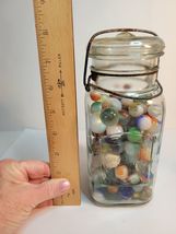 Acme 5 Star Shield Square Jar w Lid & Wire Bail Embossed Assortment of Marbles image 8