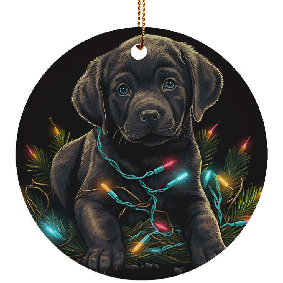 Cute Labrador Puppy Dog Christmas 2024 Ornament Ceramic Xmas Gift Decor Hanging