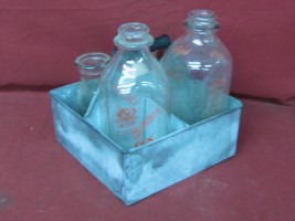 Antique Metal Milk Bottle Carrier with Glass Milk Bottles - $39.59