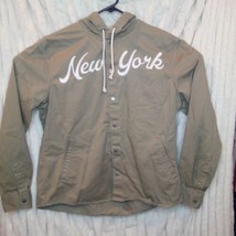 Divided By H &amp;M Large Beige Snap Button  Hooded Jacket New York Logo  - £15.48 GBP