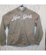 Divided By H &amp;M Large Beige Snap Button  Hooded Jacket New York Logo  - $376.98 MXN