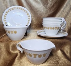 Corelle By Corning Butterfly Gold 4 sets Cup &amp; Saucer Plus Sugar and Creamer - £27.77 GBP