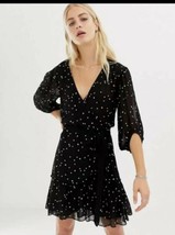 AllSaints Gracie Nala Embroidered Dress Black starts XS 00 UK 2 Viscose Wrap  - £100.13 GBP