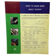 Toyota Info Questionnaire Form Vintage 90s Want to Know More About Toyota? - $14.89