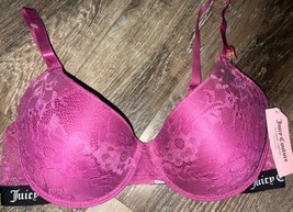 Juicy Couture ~ Women&#39;s Push Up Bra Magenta Padded Underwire Nylon Lace ~ 36D - $24.74