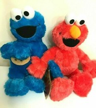 New Set of 2 Large 14.5&quot; Sesame Street Cookie Monster &amp; Elmo Plush Toys Soft - £23.26 GBP