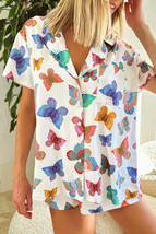 Multicolour Butterfly Pattern Short Sleeve Shirt Pajamas Set - $24.40