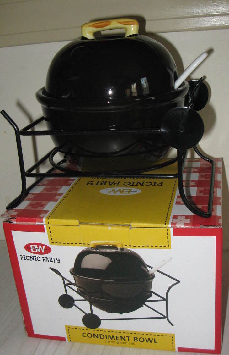 Condiment Bowl 3 Piece 12 oz Bowl Wire Rack and Spoon Black - $14.99