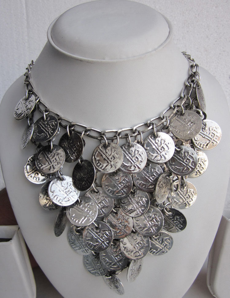 Coin Bunch Metal Necklace Collar Vintage Boho Tribal Fusion Belly dance Fashion - $7.80