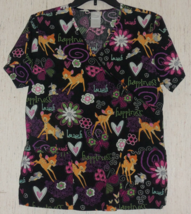 Excellent Womens Disney Bambi &amp; Thumper &quot;Happiness&quot; Floral Scrubs Top Size S - £17.43 GBP