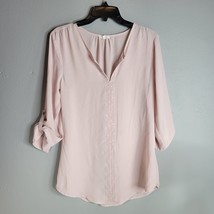 Maurices Womens Blouse XS Pink Rhinestone Front Adjustable 3/4 Sleeves V... - $13.99