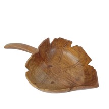 Vtg Hand-Carved Kashmiri Walnut Wood Chinar Leaf Shaped Bowl Fruit Nut Catch-All - £15.21 GBP