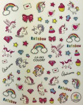 Nail Art 3D Decal Stickers Unicorn Rainbow Cupcake Star Bow Heart Pegasus CA065 - £2.54 GBP