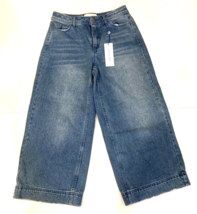 POPSUGAR Jeans Womens 4 Blue Crop Vintage Wash Distressed High Rise Wide... - $12.75