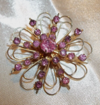 Vintage Pink Prong Set Rhinestone Pin Brooch  CORO Floral Starburst - $9.89