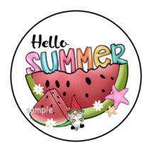 30 Hello Summer Stickers Envelope Seals Labels 1.5&quot; Round Watermelon Gnome - £5.96 GBP