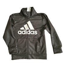 Adidas Full Zip Sweatshirt Kids Size 5 Black White Long Sleeve Mock Neck - $8.86