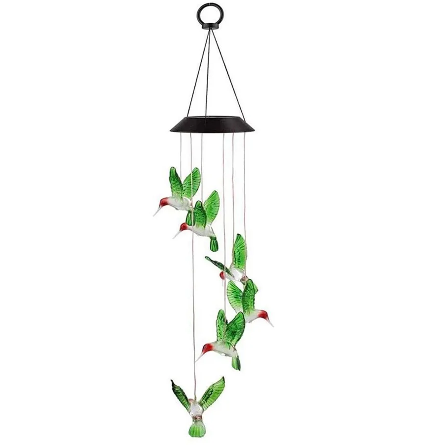Romantic LED Solar Wind Chimes Night Light Color Changing Hummingbird Hanging La - £153.28 GBP